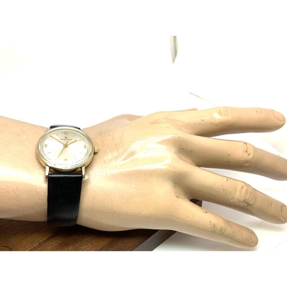 Hamilton Men's Watch Vintage Swiss Hand Wind 10k R.G.P Case Black Leather 32mm - Picture 4 of 13